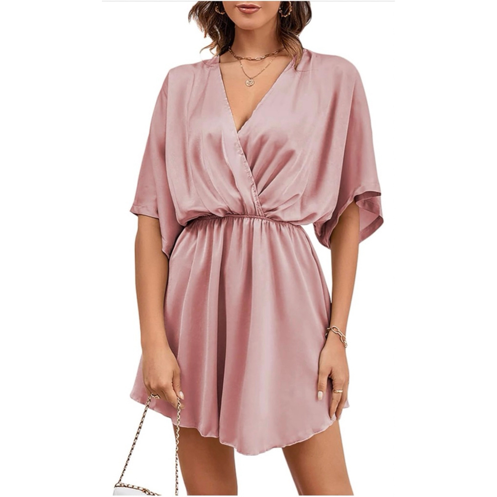 NEW Dusty Pink Satin Mini Dress XL - Picture 4 of 11